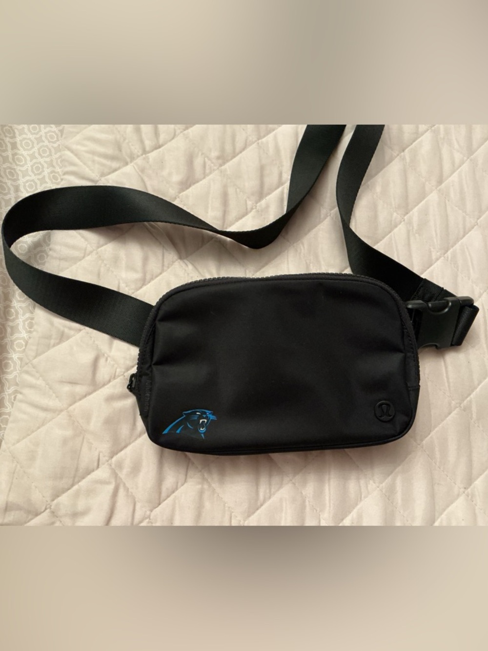 Lululemon Athletica Black Crossbody Belt Bag with Blue Panthers Logo